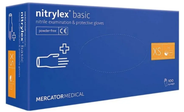 Рукавички NITRYLEX BASIC гумові нітрилові нестерильні XS 1шт сині