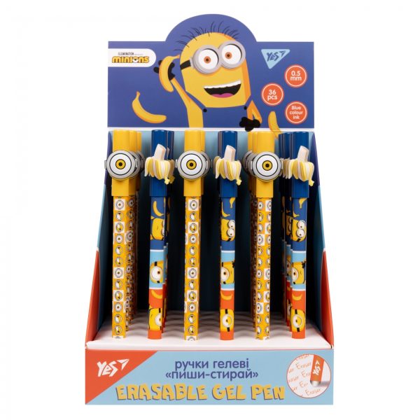 Ручка гелева YES пиши-стирай "Minions" 0,5 мм, синя 420401
