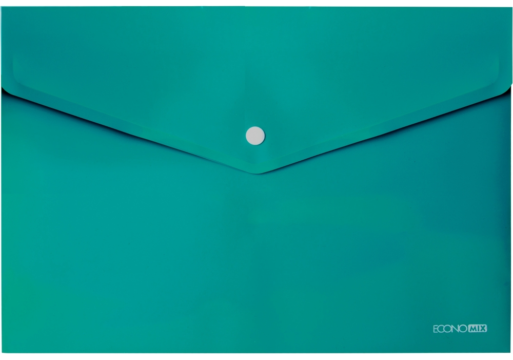 Папка-конверт А4 прозора на кнопці Economix 180 мкм, непрозора, фактура "глянець", бірюзова E31301-21