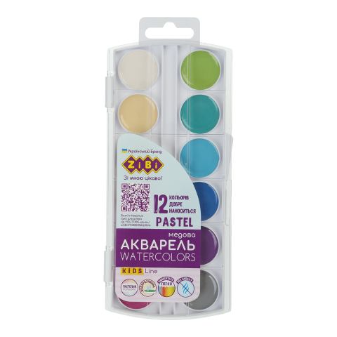 Фарби акварельні 12кол  ZIBI ZB.6592  пластикова упаковка  без пензлика біла  PASTEL