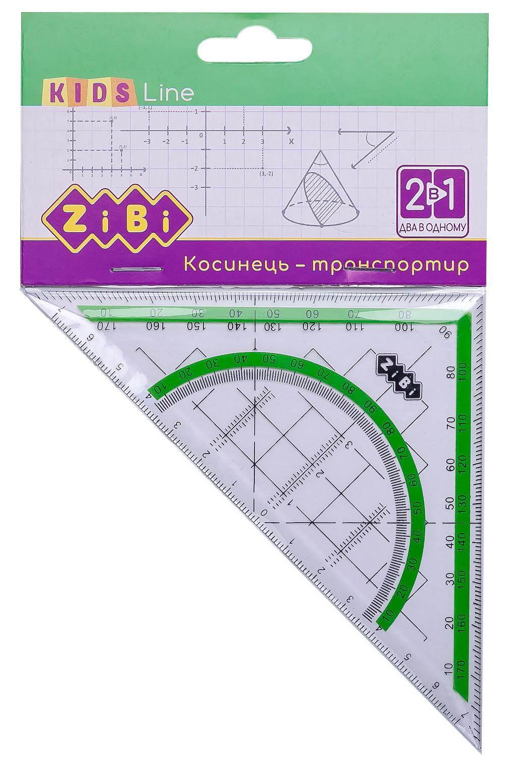 Косинець 2 в 1,140мм, 90 ° / 45 °, з салатовою смужкою, блістер, KIDS Line