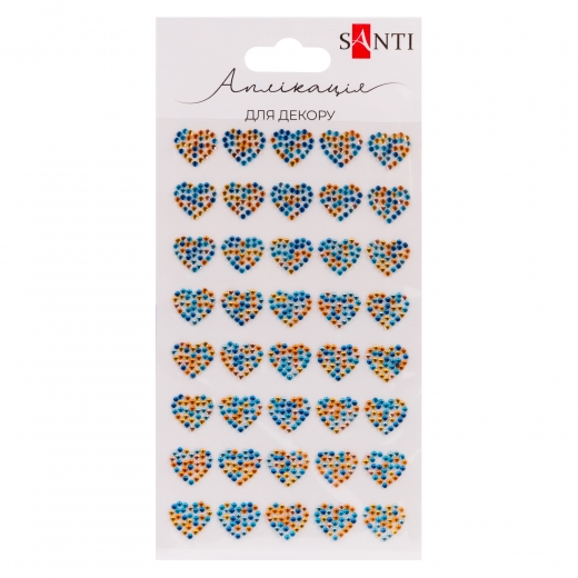 Аплікація SANTI зі страз самоклеючих Серця синьо-жовті 9х15 см, 40 шт