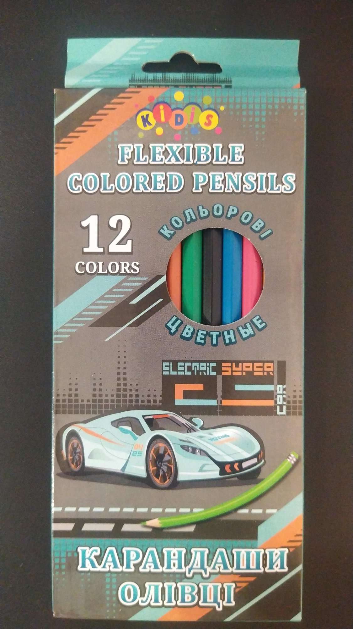 Олівці кольорові 12 кол, корпус пластиковій чорний, KIDIS, серія Moving forward