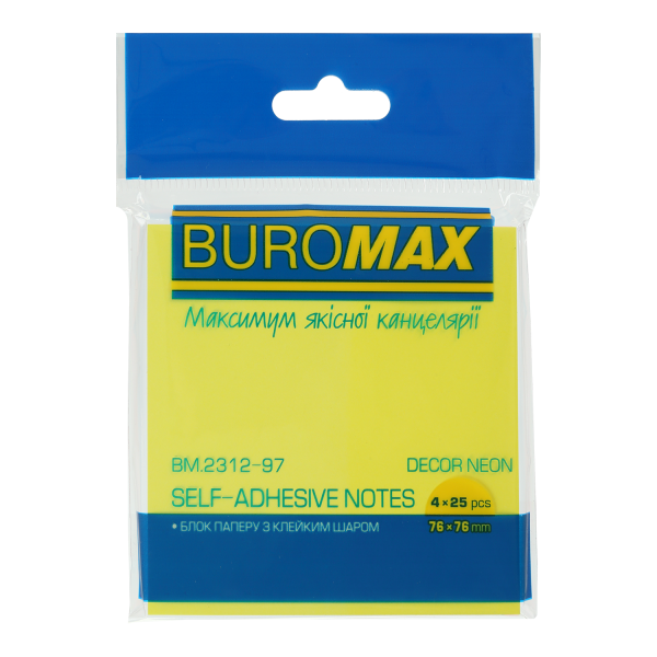 Блок для нотаток 76х76мм, 100арк., декор неон (4кол. х 25 арк.) BM.2312-97