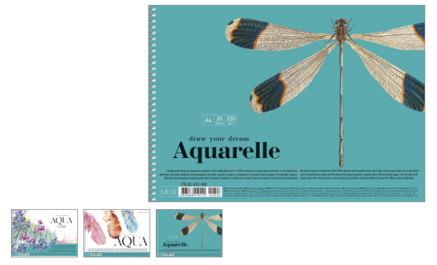 Альбом для акварелі А4/20арк., на пружині 220г/м2 картон PB-SC-020-308