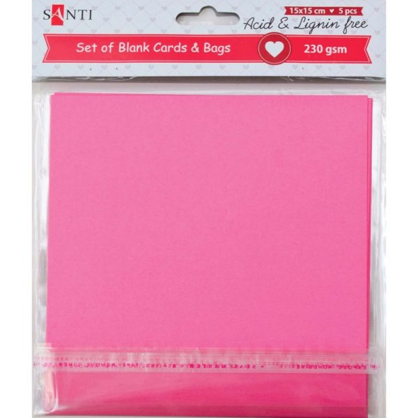 Набір рожевих заготовок для листівок, 15см*15см, 230г/м2, 5шт.