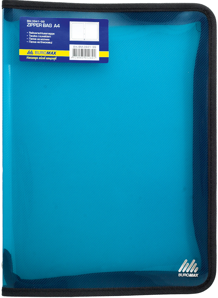 Папка на блискавці А4 Buromax, BM.3941-99 матовий напівпрозорий пластик, кольорова, асорті