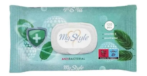 Cерветки вологі 120шт My Style антибактеріальні з клапаном