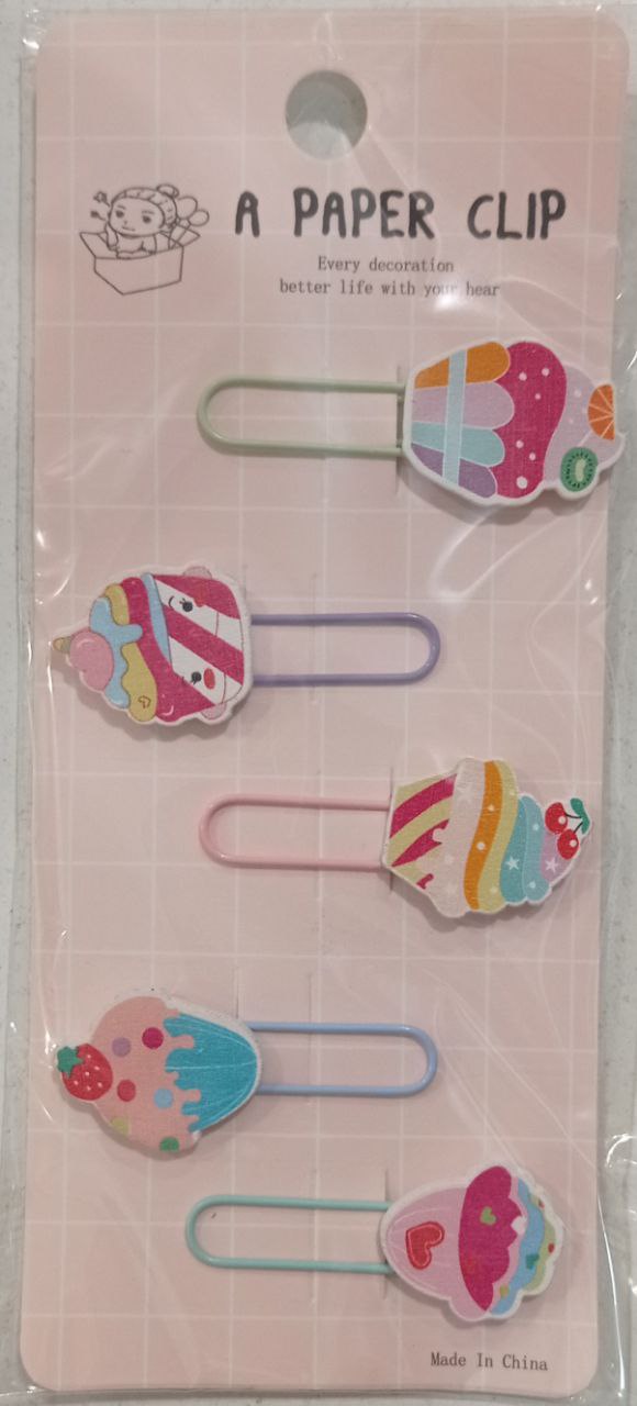 Закладки-скріпки з дерев'яним декором 5шт. Тістечка 13555