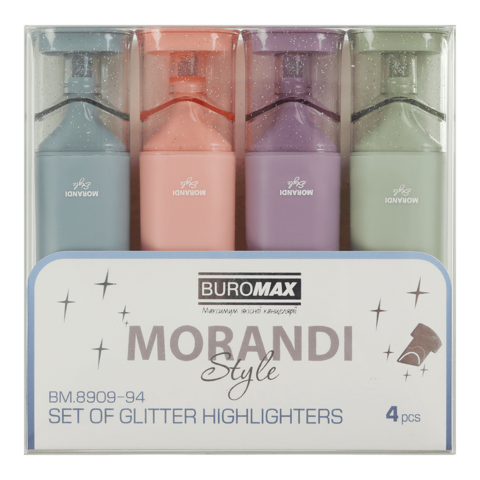 Набір із 4-х текст-маркерів MORANDI STYLE Glitter (рожевий, бузковий, оливковий, графітовий)