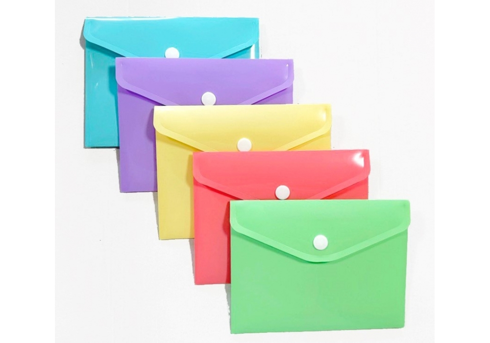 Папка-конверт А7 на кнопці Optima, 180 мкм, фактура "глянець", пастельне асорті