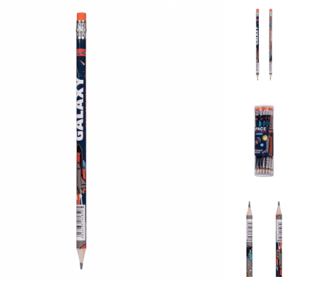 Олівець 1Вересня ч/гр круг. з ласт.  в пл. тубі "SPACE" 280584 36шт/уп