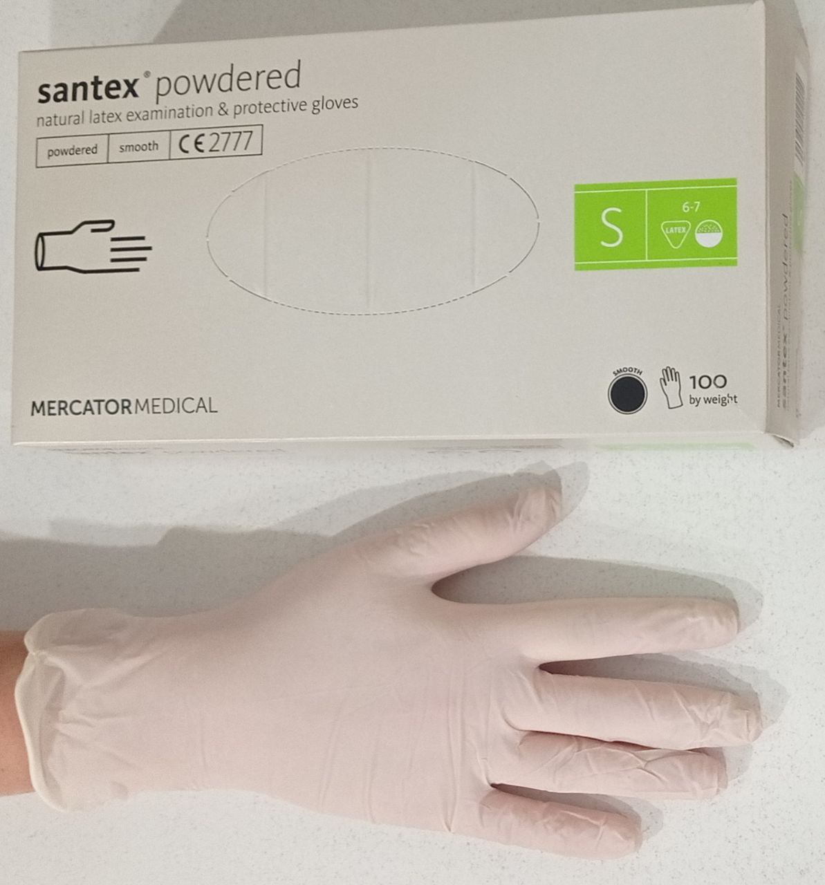 Рукавички латексні нестерильні оглядові припудрені S 1шт SANTEX POWDERED