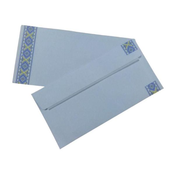 Конверт Е65 110х220 "вишивка синьо-жовта" білий 2042