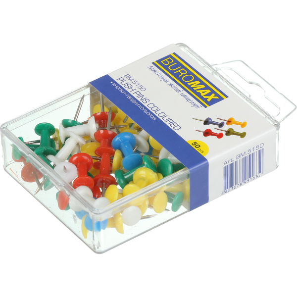Кнопки-цвяшки, кольорові, 50шт., пластиковий контейнер BM.5150