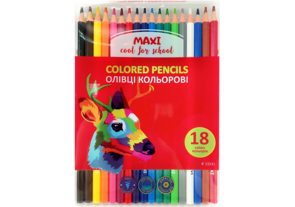 Олівці кольорові, 18 шт., пластикові, шестигранні