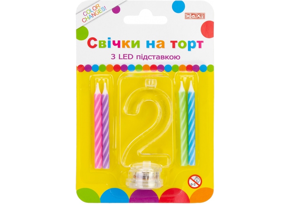 Набір 4 свічки на торт з LED підставкою "2", що світиться MX701007-2