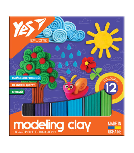 Пластилін 12 кольорів 240г. YES Erudite, 540560
