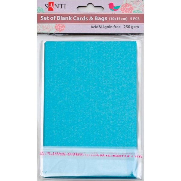 Набір блакитних перламутрових заготовок для листівок, 10см*15см, 250г/м2, 5шт.