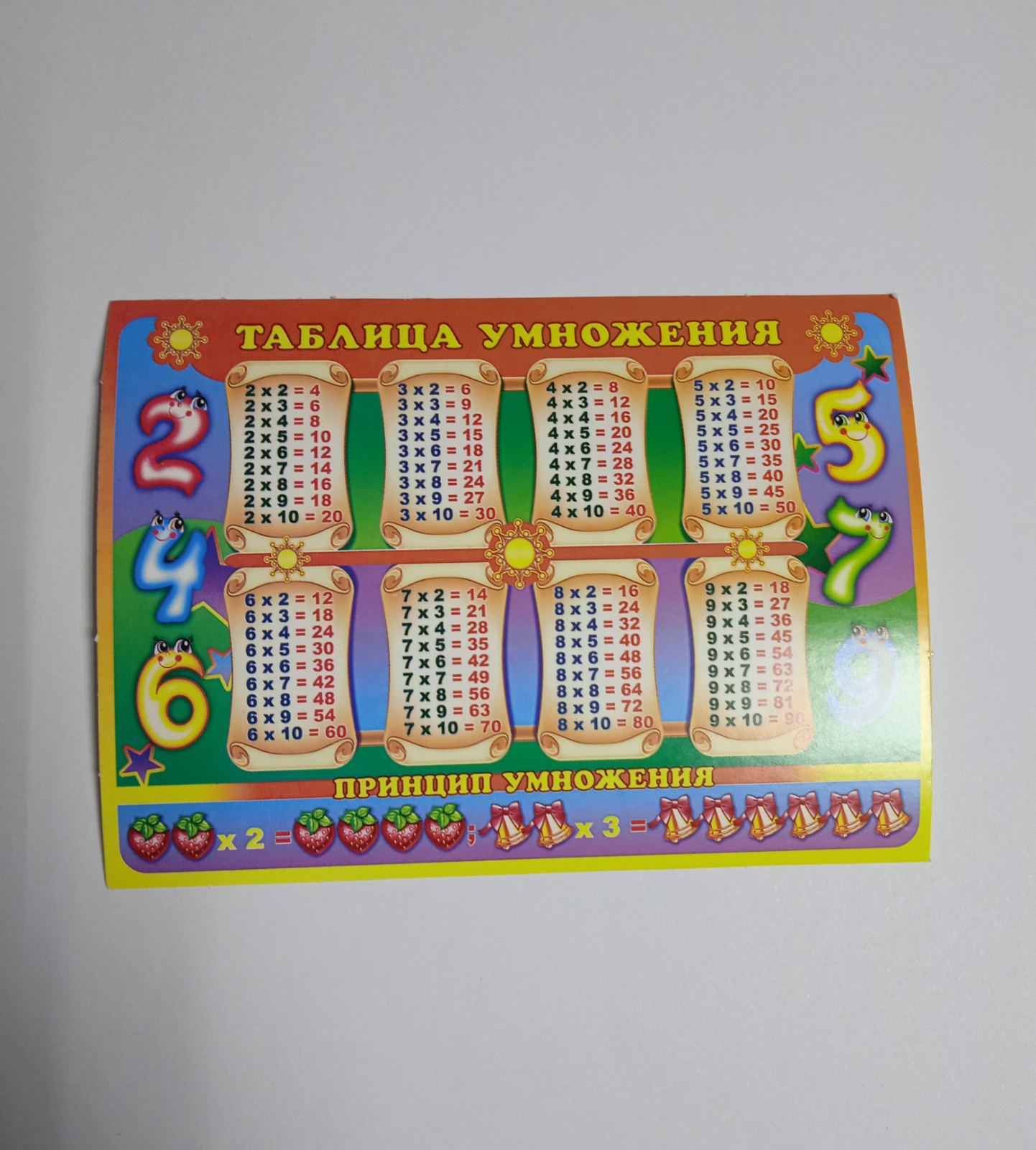 Таблица множення 13*9,5 см