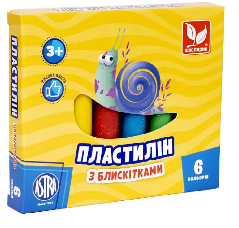 Пластилін 6 кольорів з блискітками Astra 303109001