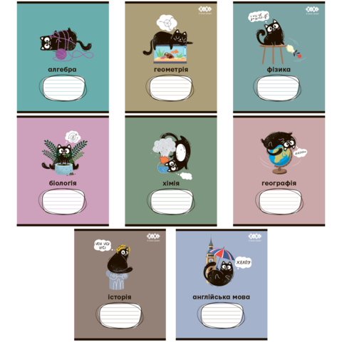 Набір зошитів учнівських загальних, 10 штук, 8 предметів, CRAZY CAT, 48арк.
