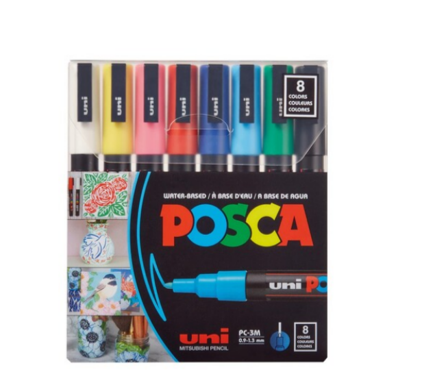 Набір маркерів uni POSCA, 0,9-1,3мм 8 шт PC-3M 8C