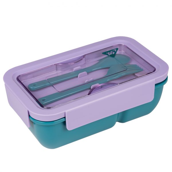 Ланчбокс Yes "Fusion" 850 мл, з приладдям, фіолетово-зелений