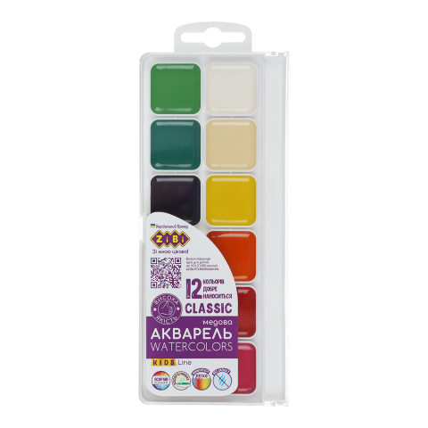 Акварель CLASSIC, 12 кол., без пензлика, пластикова коробка