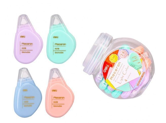 Коректор стрiчковий Deli Macaron 5мм х 5м, банка (асорті) EH21606