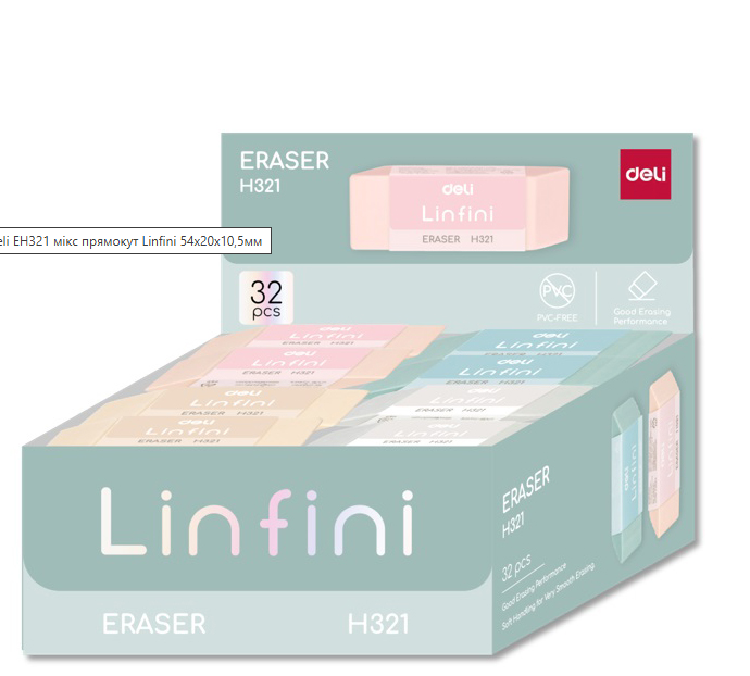 Гумка Deli Linfini клиновидна вінілова EH321