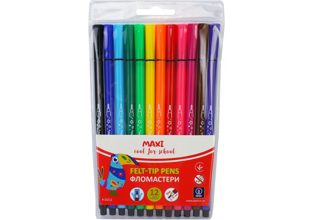 Фломастери круглі, 12 кольорів MX15212
