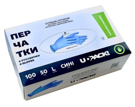 Рукавички нітрилові L 100шт без пудри сині UDPACK