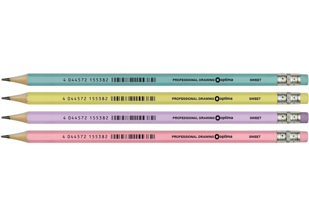 чорнографітний Optima O15538 SWEET HB корпус асорті, загострений, з гумкою
