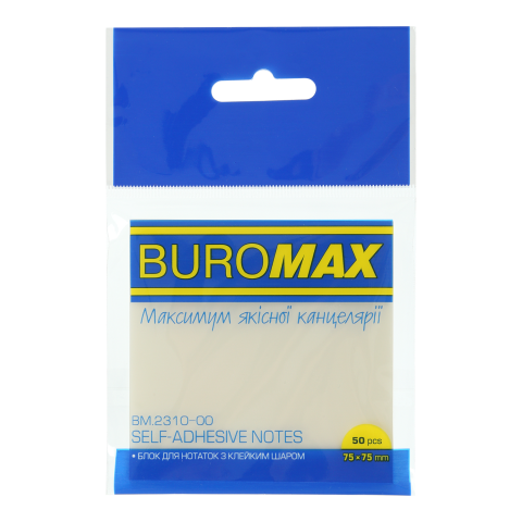 Блок пластиковий для нотаток з клейким шаром, 75x75мм, 50арк., прозорий