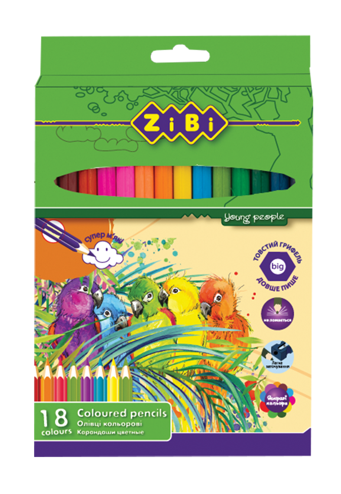Олівці  кольорові, 18 кольорів ,SOFT ZB.2411