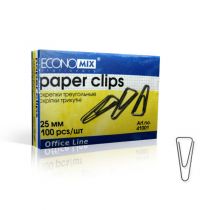 Скріпки нікельовані 25 мм 100шт трикутні Economix E41001 100шт.