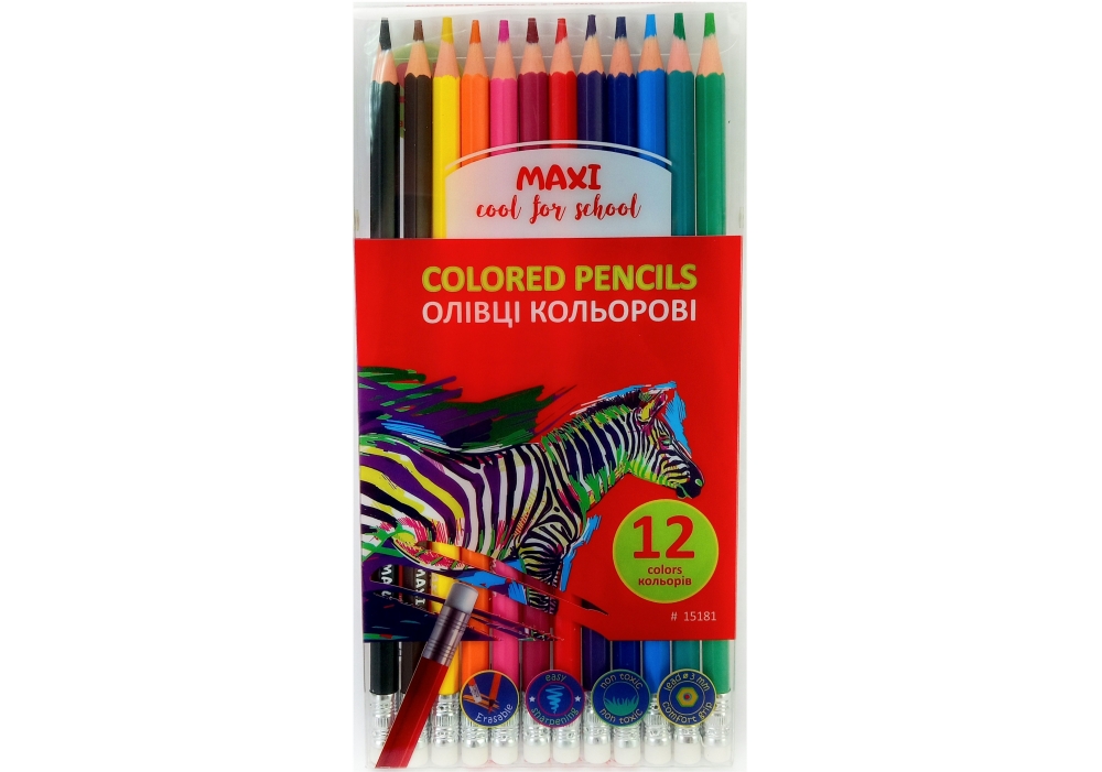 Олівці кольорові ERASABLE, 12 шт., пластикові, шестигранні,