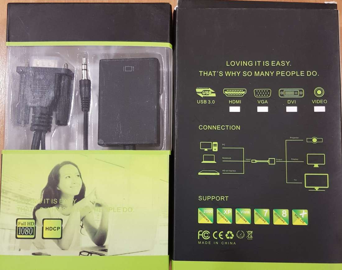Конвертер VGA -> HDMI + audio, живлення від USB