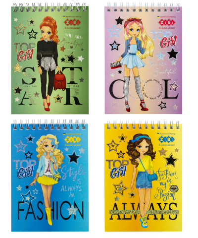 Блокнот на пружині зверху TOP GIRL, А6, 40 арк., карт.обкл., KIDS Line
