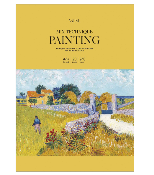 Папір для змішаних технік малювання, в папці з бортами,  А4+/20арк., 240г/м2, ВД-лак,PD-A4-078  MUSE