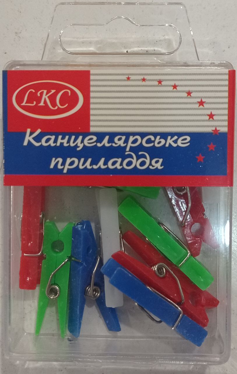 Прищепка 12шт.пластикова "Кольорова" в пластиковому контейнері ,30мм 1070