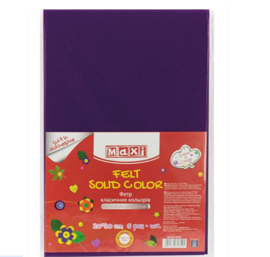 Фетр листовой 20 * 30 см 1л фіолетовий MX61826 на клейкой основе