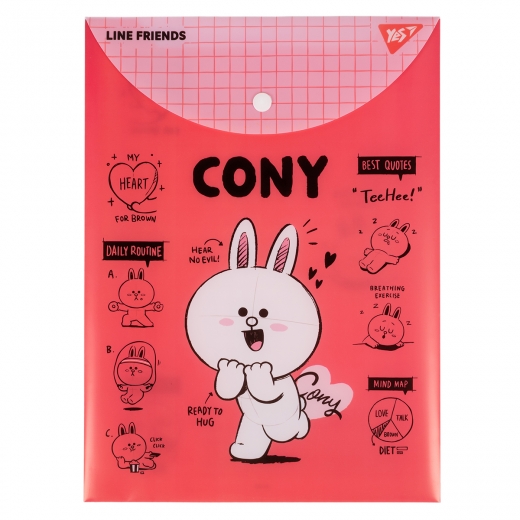 Папка-конверт YES А4 на кнопці "Line Friends. Cony" вертикальна
