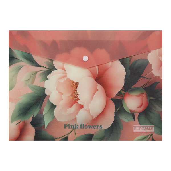 Папка-конверт на кнопці А4 ARABESKI, BM.3943-10 , напівпрозорий матовий, пластик, рожевий