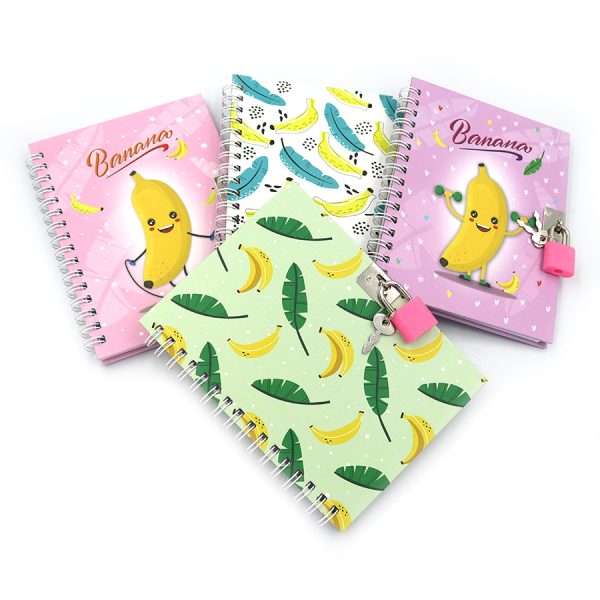 Блокнот на спіралі з замочком "Banana" 11*15см mix4,1шт/етик