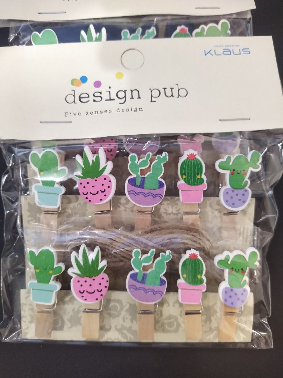 Прищіпка декоратвна 1902 Кактуси 3,5см набір 10шт+мотузка