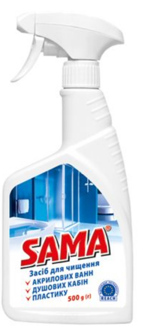 Засіб для чищення акрилових ванн, душових кабін та інших поверхонь, 500г, з розпилювачем SAMA