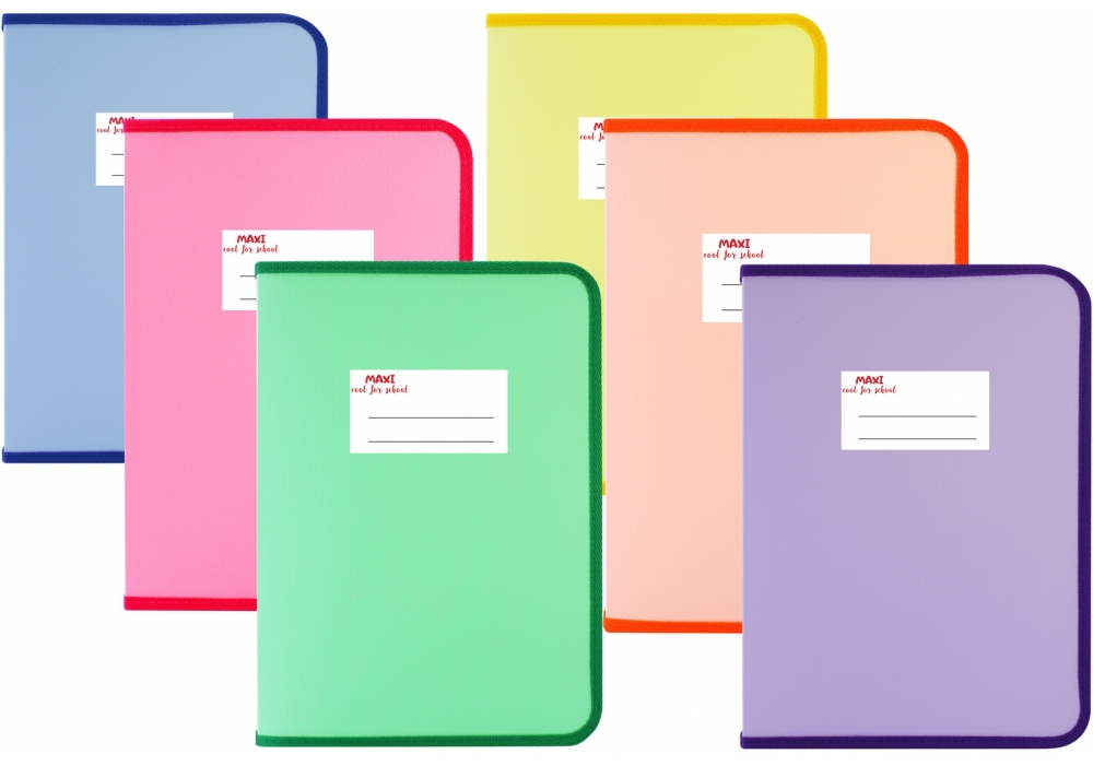 Папка-пенал пластикова на блискавці Maxi, А4, непрозора, фактура: тканина, пастельне асорті