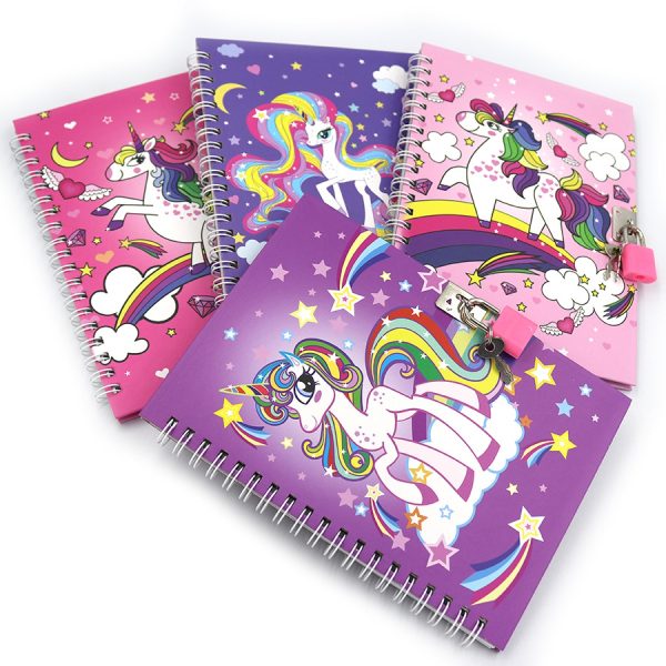 36921 Блокнот на спіралі з замочком "Unicorn" 13*18см mix4,1шт/етик